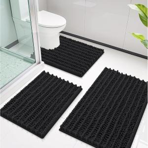 image:imageSmiry Bathroom Rugs Sets 3 Piece Soft Absorbent Non Slip Rubber Backing Machine Washable Quick Dry Chenille Bath Rug Set for Tub Shower and Floor 30x2024x1624x20 CamelBlack