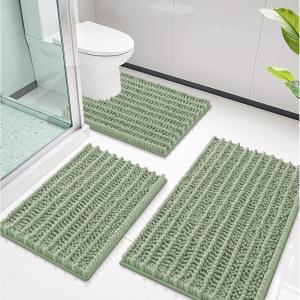image:imageSmiry Bathroom Rugs Sets 3 Piece Soft Absorbent Non Slip Rubber Backing Machine Washable Quick Dry Chenille Bath Rug Set for Tub Shower and Floor 30x2024x1624x20 CamelSage Green