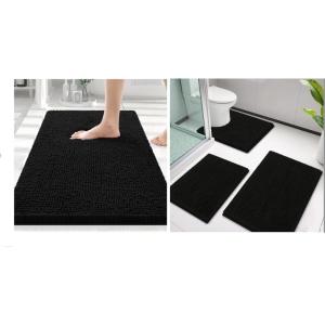 image:imageSmiry Bathroom Rugs and Mats Set of 4 Non Slip Absorbent Shaggy Bath Rug for Tub Shower and Bath Room 30 x 2030x2024x1624x20 Black
