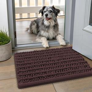 image:imageSmiry Dog Door Mat for Muddy Paws 30x20 Extra Soft Absorbent Chenille Doormat Trap Moisture and Dirt NonSlip Machine Washable Front Door Mat for Indoor Entrance Inside Floor Atlantic BlueBrown