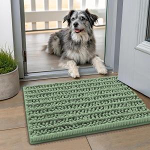 image:imageSmiry Dog Door Mat for Muddy Paws 30x20 Extra Soft Absorbent Chenille Doormat Trap Moisture and Dirt NonSlip Machine Washable Front Door Mat for Indoor Entrance Inside Floor Atlantic BlueOlive Green