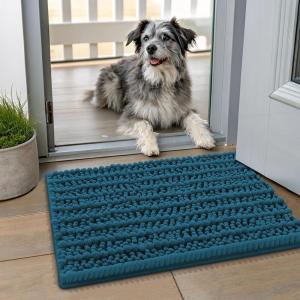 image:imageSmiry Dog Door Mat for Muddy Paws 30x20 Extra Soft Absorbent Chenille Doormat Trap Moisture and Dirt NonSlip Machine Washable Front Door Mat for Indoor Entrance Inside Floor Atlantic BlueAtlantic Blue