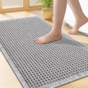 image:imageSmiry Waffle Bath Mat 30x20 Extra Soft Absorbent Bathroom Rugs Non Slip Machine Washable Quick Dry Bath Rugs for Bathroom Floor Tub Shower Home Decor Accessories BrownLightgrey  Cream