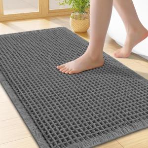 image:imageSmiry Waffle Bath Mat 30x20 Extra Soft Absorbent Bathroom Rugs Non Slip Machine Washable Quick Dry Bath Rugs for Bathroom Floor Tub Shower Home Decor Accessories BrownDark Grey