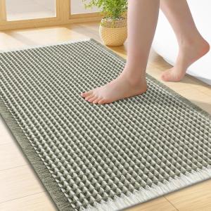 image:imageSmiry Waffle Bath Mat 30x20 Extra Soft Absorbent Bathroom Rugs Non Slip Machine Washable Quick Dry Bath Rugs for Bathroom Floor Tub Shower Home Decor Accessories BrownGreen  Cream