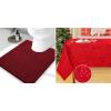 image:imageSmiry Christmas Luxury Chenille Toilet Rugs UShaped 24x20 and Holly Patterns Tablecloth 60x84 Inch Red