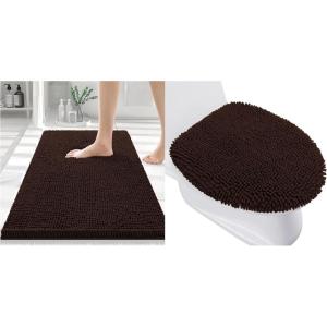 image:imageSmiry Bathroom Rugs 30x20 and Toilet Lid Cover 175x15 Soft and Absorbent Bath Mat Machine Washable NonSlip Plush Carpet Runner for Tub Shower and Floor Home DecorBrown