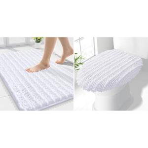 image:imageSmiry Bathroom Rugs 30x20 and Toilet Lid Cover 175x15 Soft and Absorbent Bath Mat Machine Washable NonSlip Plush Carpet Runner for Tub Shower and Floor Home DecorWhite