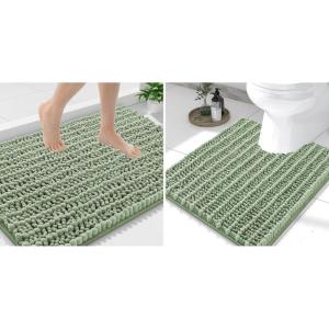 image:imageSmiry Bathroom Rugs Mat Set 2 Piece 36X24UShaped 24x20 Extra Soft Absorbent Non Slip Rubber Backing Machine Washable Quick Dry Chenille Bath Rug Set for Tub Shower and FloorSage Green