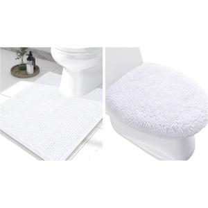 image:imageSmiry Bathroom Rugs UShaped 24x20 and Toilet Lid Cover 175x15 Soft and Absorbent Shaggy Bath Mat Machine Washable NonSlip Plush Carpet Runner for Tub Shower and Floor Home DecorWhite