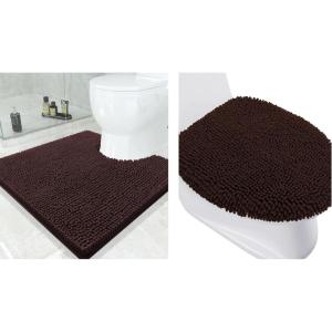 image:imageSmiry Bathroom Rugs UShaped 24x24 and Toilet Lid Cover 175x15 Soft and Absorbent Shaggy Bath Mat Machine Washable NonSlip Plush Carpet Runner for Tub Shower and Floor Home DecorBrown