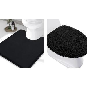 image:imageSmiry Bathroom Rugs UShaped 24x24 and Toilet Lid Cover 175x15 Soft and Absorbent Shaggy Bath Mat Machine Washable NonSlip Plush Carpet Runner for Tub Shower and Floor Home DecorBlack