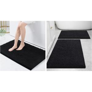 image:imageSmiry Bathroom Rugs and Mats Set of 3 Non Slip Absorbent Shaggy Bath Rug for Tub Shower and Bath Room 16x 2430 x 2036x24 Black
