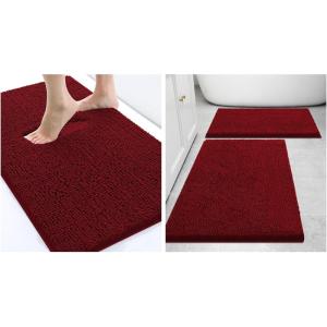 image:imageSmiry Bathroom Rugs and Mats Set of 3 Non Slip Absorbent Shaggy Bath Rug for Tub Shower and Bath Room 24x 1624x 1630 x 20 Burgundy