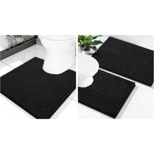 image:imageSmiry Chenille Bathroom Rugs 24x16 and UShaped Toilet Bath Rugs 20x2024x20 Extra Soft and Absorbent Shaggy Bath Mat Machine Washable NonSlip Plush Carpet Black