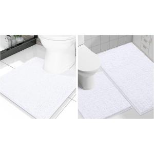 image:imageSmiry Chenille Bathroom Rugs 24x16 and UShaped Toilet Bath Rugs 20x2024x20 Extra Soft and Absorbent Shaggy Bath Mat Machine Washable NonSlip Plush Carpet White