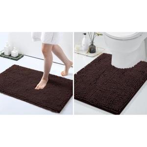 image:imageSmiry Chenille Bathroom Rugs 24x16 and UShaped Toilet Bath Rugs 24x20 Extra Soft and Absorbent Shaggy Bath Mat Machine Washable NonSlip Plush Carpet Brown