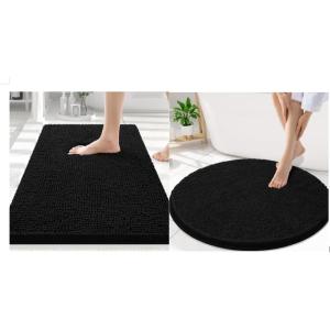 image:imageSmiry Chenille Bathroom Rugs 30x20 and Round 30x30 Extra Soft and Absorbent Shaggy Bath Mat Machine Washable NonSlip Plush Carpet Black