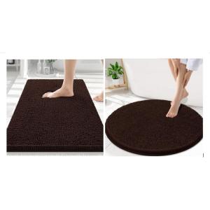 image:imageSmiry Chenille Bathroom Rugs 30x20 and Round 30x30 Extra Soft and Absorbent Shaggy Bath Mat Machine Washable NonSlip Plush Carpet Brown