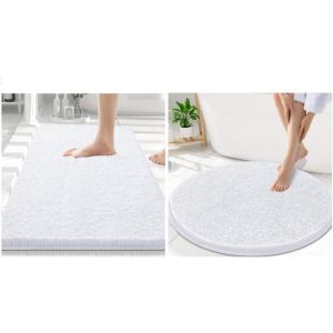 image:imageSmiry Chenille Bathroom Rugs 30x20 and Round 30x30 Extra Soft and Absorbent Shaggy Bath Mat Machine Washable NonSlip Plush Carpet White