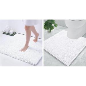 image:imageSmiry Chenille Bathroom Rugs 30x20 and UShaped Toilet Bath Rugs 20x20 Extra Soft and Absorbent Shaggy Bath Mat Machine Washable NonSlip Plush Carpet White