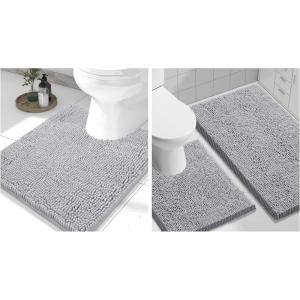 image:imageSmiry Chenille Bathroom Rugs 30x20 and UShaped Toilet Bath Rugs 24x2024x20 Extra Soft and Absorbent Shaggy Bath Mat Machine Washable NonSlip Plush Carpet Grey