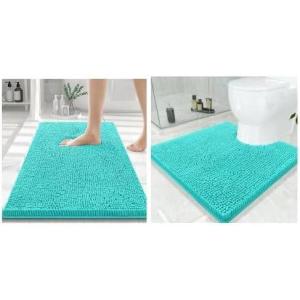 image:imageSmiry Chenille Bathroom Rugs 30x20 and UShaped Toilet Bath Rugs 24x24 Extra Soft and Absorbent Shaggy Bath Mat Machine Washable NonSlip Plush Carpet Turquoise