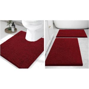 image:imageSmiry Chenille Bathroom Rugs 30x2024x16 and UShaped Toilet Bath Rugs 24x20 Extra Soft and Absorbent Shaggy Bath Mat Machine Washable NonSlip Plush Carpet Burgundy