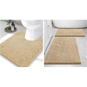 image:imageSmiry Chenille Bathroom Rugs 30x2024x16 and UShaped Toilet Bath Rugs 24x20 Extra Soft and Absorbent Shaggy Bath Mat Machine Washable NonSlip Plush Carpet Beige