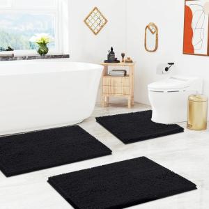 image:imageSmiry Chenille Bathroom Rugs 36x2430x20 and UShaped Toilet Bath Rugs 24x20 Extra Soft and Absorbent Shaggy Bath Mat Machine Washable NonSlip Plush Carpet Black
