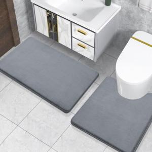 image:imageSmiry Memory Foam Bath Mat 24x16 and 24x20 UShaped Toilet Extra Soft Absorbent Bathroom Rugs Non Slip Bath Rug Runner for Shower Bathroom Floors Dark Grey