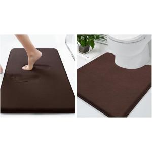 image:imageSmiry Memory Foam Bath Mat 24x16 and UShaped Toilet Bathroom Rugs 20x20Super Soft Absorbent Bathroom Rugs Non Slip Bath Rug Runner for Bathroom Floors Brown