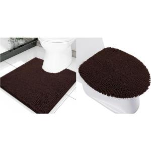 image:imageSmiry Toilet Rugs UShaped 20x20 and Toilet Lid Cover 175x15 Soft and Absorbent Shaggy Bath Mat Machine Washable NonSlip Plush Carpet Runner for Tub Shower and Floor Home DecorBrown
