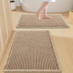 image:imageSmiry Waffle Bathroom Rugs Set of 2 Boho Bath Rugs Non Slip Machine Washable Super Absorbent Bath Mats Set for Tub Shower and Floor 30x2024x16 BrownBrown