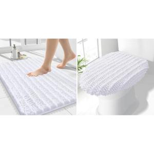 image:imageSmiry Bathroom Rugs 24x16 and Toilet Lid Cover 175x15 Soft and Absorbent Bath Mat Machine Washable NonSlip Plush Carpet Runner for Tub Shower and Floor Home DecorWhite