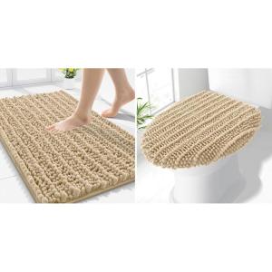 image:imageSmiry Bathroom Rugs 30x20 and Toilet Lid Cover 175x15 Soft and Absorbent Bath Mat Machine Washable NonSlip Plush Carpet Runner for Tub Shower and Floor Home DecorBeige
