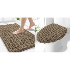 image:imageSmiry Bathroom Rugs 30x20 and Toilet Lid Cover 175x15 Soft and Absorbent Bath Mat Machine Washable NonSlip Plush Carpet Runner for Tub Shower and Floor Home DecorCamel