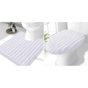 image:imageSmiry Bathroom Rugs U Shaped 24x20 and Toilet Lid Cover 175x15 Soft and Absorbent Bath Mat Machine Washable NonSlip Plush Carpet Runner for Tub Shower and Floor Home DecorWhite