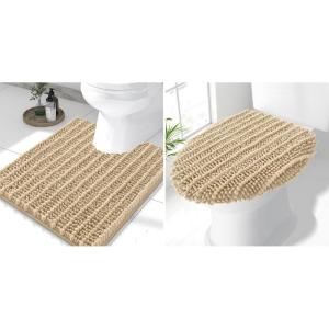 image:imageSmiry Bathroom Rugs U Shaped 24x20 and Toilet Lid Cover 175x15 Soft and Absorbent Bath Mat Machine Washable NonSlip Plush Carpet Runner for Tub Shower and Floor Home DecorBeige