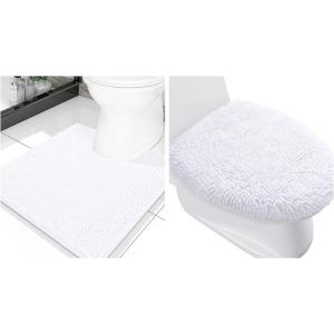 image:imageSmiry Bathroom Rugs and Toilet Lid CoverMachine Wash Dry Non Slip Absorbent Shaggy Bath Rug for Bath Room Shower and Tub UShaped 20 x 20175 x 15 White