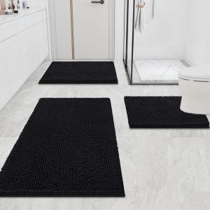 image:imageSmiry Chenille Bathroom Rugs 36x2424x16 and UShaped Toilet Bath Rugs 24x20 Extra Soft and Absorbent Shaggy Bath Mat Machine Washable NonSlip Plush Carpet Black