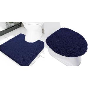image:imageSmiry Toilet Rugs UShape 20x20 and Toilet Lid Cover 175x15 Soft and Absorbent Bath Mat Machine Washable NonSlip Plush Carpet Runner for Tub Shower and Floor Home Decor Navy Blue