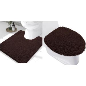 image:imageSmiry Toilet Rugs UShaped 24x20 and Toilet Lid Cover 175x15 Soft and Absorbent Shaggy Bath Mat Machine Washable NonSlip Plush Carpet Runner for Tub Shower and Floor Home DecorBrown