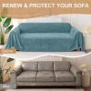 image:imageSmiry Couch Cover for Dogs Washable Chenille Sofa Covers for 3 Cushion Couch Soft Sofa Slipcover for Pets Thick Sectional Furniture Protector Throw Blanket with Tassels Blue 71x118 Inch