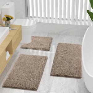 image:imageSmiry Bathroom Mats and UShaped Toilet Rug Set Machine Wash Dry Non Slip Absorbent Shaggy Bath Rug for Bath Room Shower and Tub 30 x 2016 x 24 U Shaped 20 x 20 Beige