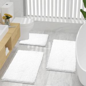 image:imageSmiry Bathroom Mats and UShaped Toilet Rug Set Machine Wash Dry Non Slip Absorbent Shaggy Bath Rug for Bath Room Shower and Tub 30 x 2016 x 24 U Shaped 20 x 20 White