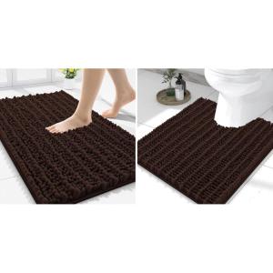 image:imageSmiry Bathroom Rugs Mat Set 2 Piece 30X20UShaped 24x20 Extra Soft Absorbent Non Slip Rubber Backing Machine Washable Quick Dry Chenille Bath Rug Set for Tub Shower and FloorBrown