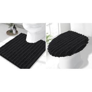 image:imageSmiry Bathroom Rugs U Shaped 24x20 and Toilet Lid Cover 175x15 Soft and Absorbent Bath Mat Machine Washable NonSlip Plush Carpet Runner for Tub Shower and Floor Home DecorBlack
