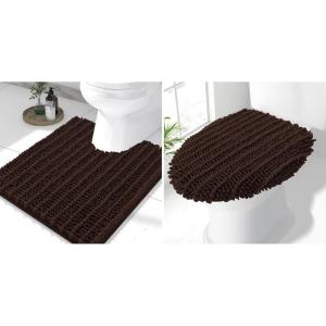image:imageSmiry Bathroom Rugs U Shaped 24x20 and Toilet Lid Cover 175x15 Soft and Absorbent Bath Mat Machine Washable NonSlip Plush Carpet Runner for Tub Shower and Floor Home DecorBrown