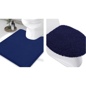 image:imageSmiry Bathroom Rugs UShaped 20x20 and Toilet Lid Cover 175x15 Soft and Absorbent Shaggy Bath Mat Machine Washable NonSlip Plush Carpet Runner for Tub Shower and Floor Home DecorNavy Blue